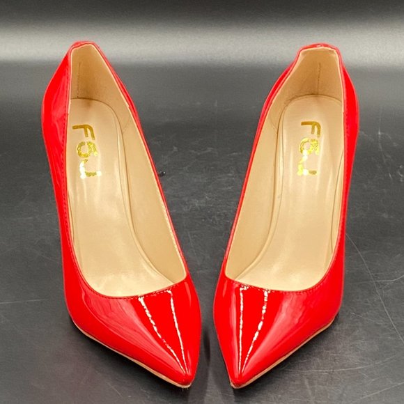 FSJ Red Bridal Pointed Toe Chunky Block Low Heel Crystal Pump - Picture 3 of 9